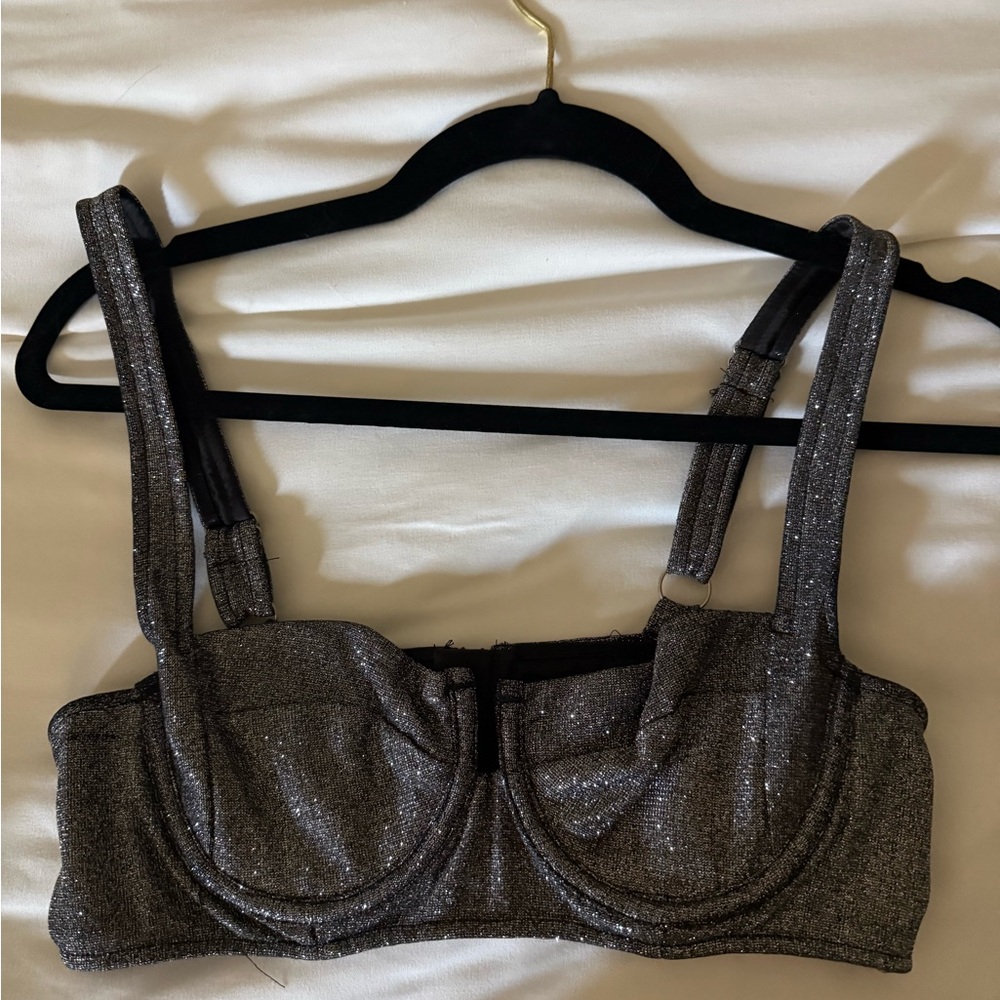 Sparkle Underwire Bralette in Metallic Charcoal